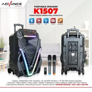 Advance Speaker Meeting Bluetooth K1507 Woofer 15 Inch - 2 Pcs Microphone Wireless