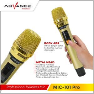 Microphone Advance Mic-101 Pro Profesional Frekuensi Uhf Mic Bluetooth Karaoke Garansi 1 Tahun