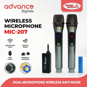 Advance Mic-207 Dual Microphone Wireless Anti Noise Mic 207 / Mic Double Wireless Garansi Resmi