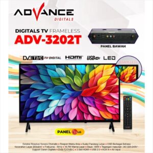 Advance Smart Led Tv Digital Usb Movie Dvb-T2 Adv-3202 T 32 Inch Frameless Hdmi