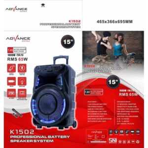 Speaker Meeting Portable Advance K1502 Bluetooth Karaoke Equalizer 2 Mic Wireless K 1502