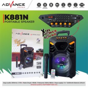 Speaker Meeting Portable Advance K-881N Bluetooth Karaoke 2 Mic Wireless