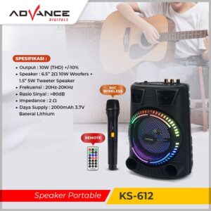 Speaker Advance Bluetooth Karaoke Ks-612 6,5 Inch Portable Free Mic
