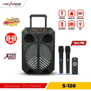 Speaker Advance S-120 Bluetooth Music Karaoke 12 Inch Free 2 Mic Wireless