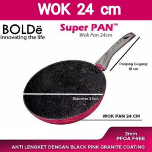 Frypan Wajan Penggorengan Granite Bolde Super Pan Wok 24 Cm Blackpink Induksi