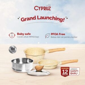 Cypruz Pi-0975 Cookware Granite Diecast Baby Pan Collection 4 Pcs Set Wajan Panci Sauce Pan 16 Cm / Fry Pan 16 Cm / Steamer Saringan Stainless