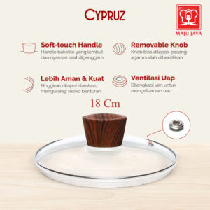 Cypruz Sp-0781 Tutup Panci Kaca 18 Cm Gagang Kayu Tutup Wajan Kuali Kaca Sp 0781