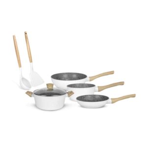 Cypruz Pi-0913 White Granite Series Complete Cookware 7 Pcs Set