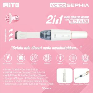 Mito Vacuum Cleaner Vc 100 Sephia 2In1 Cordless Hepa Filter / Sedot Debu Vc-100