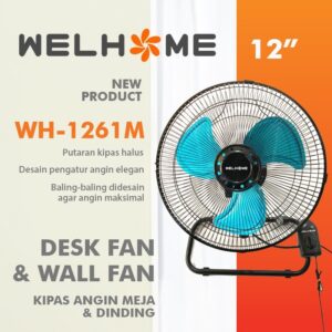 Welhome Wh-1261M Kipas Angin Meja / Dinding / Desk / Wall Fan Tornado 2In1